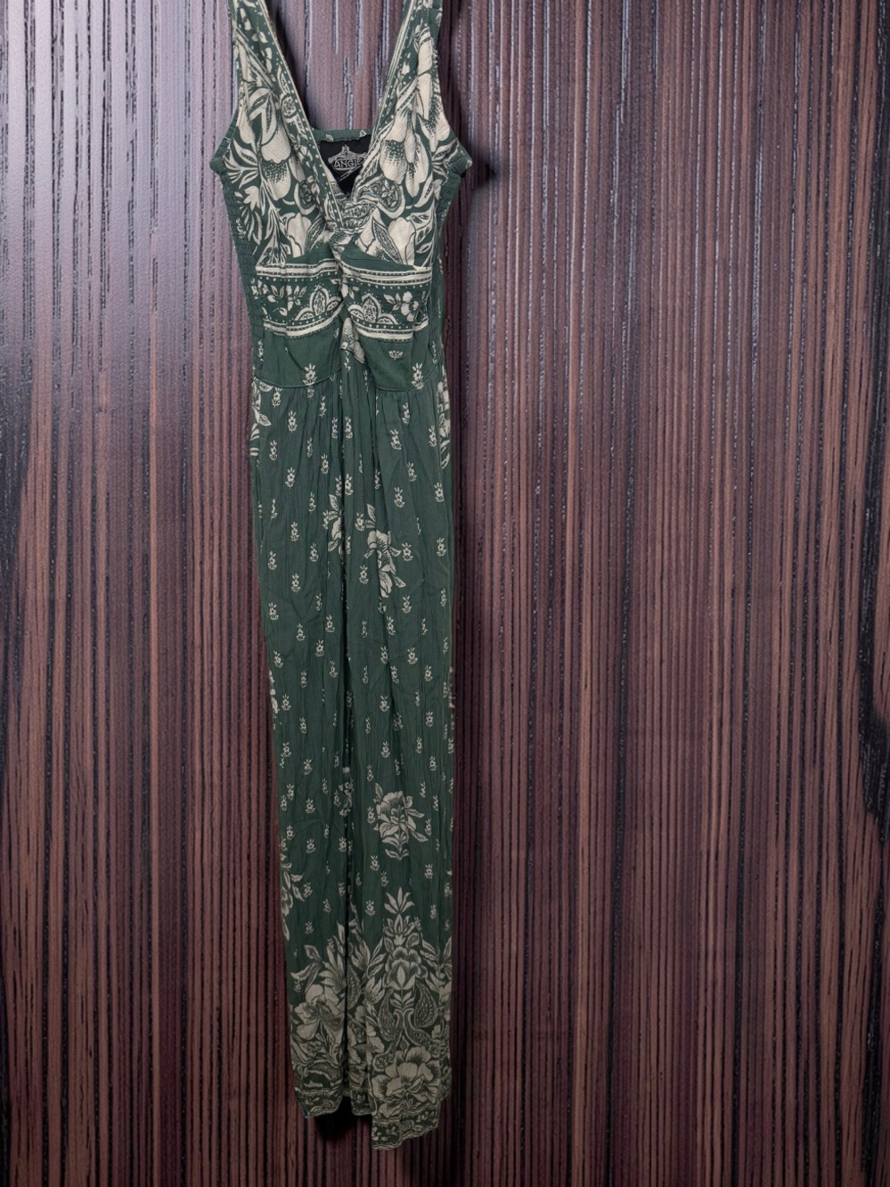 Angie Green Floral V-Neck Jumpsuit with Wide Legs